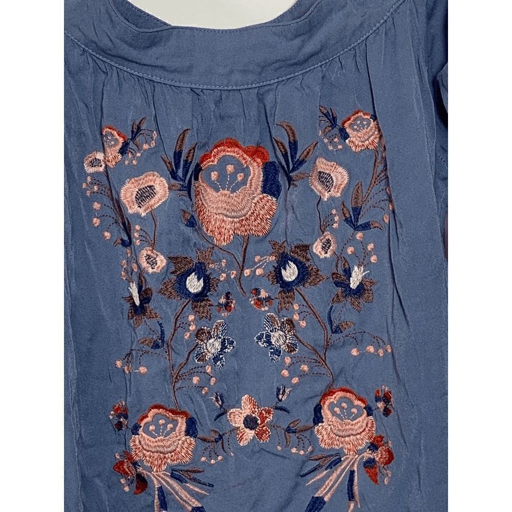Umgee Dusty Blue Embroidered Peasant Blouse - Picture 7 of 8